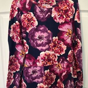 Isaac Mizrahi Pink and Purple Floral Long Sleeve Top